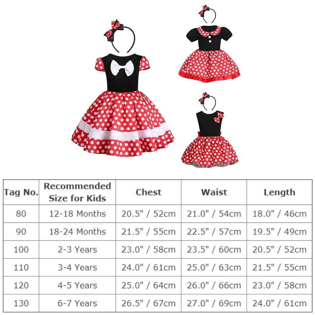 Toddler Baby Girl Polka Dots Princess Costume Birthday Party Fancy Dress up Halloween Cosplay Mouse Ears Dance Outfits for Child 4-5 Years Red + Black