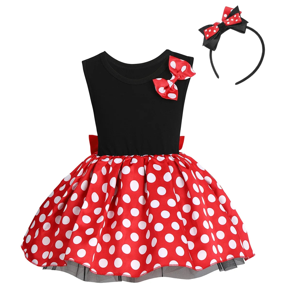 Toddler Baby Girl Polka Dots Princess Costume Birthday Party Fancy Dress up Halloween Cosplay Mouse Ears Dance Outfits for Child 4-5 Years Red + Black