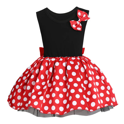 Toddler Baby Girl Polka Dots Princess Costume Birthday Party Fancy Dress up Halloween Cosplay Mouse Ears Dance Outfits for Child 4-5 Years Red + Black