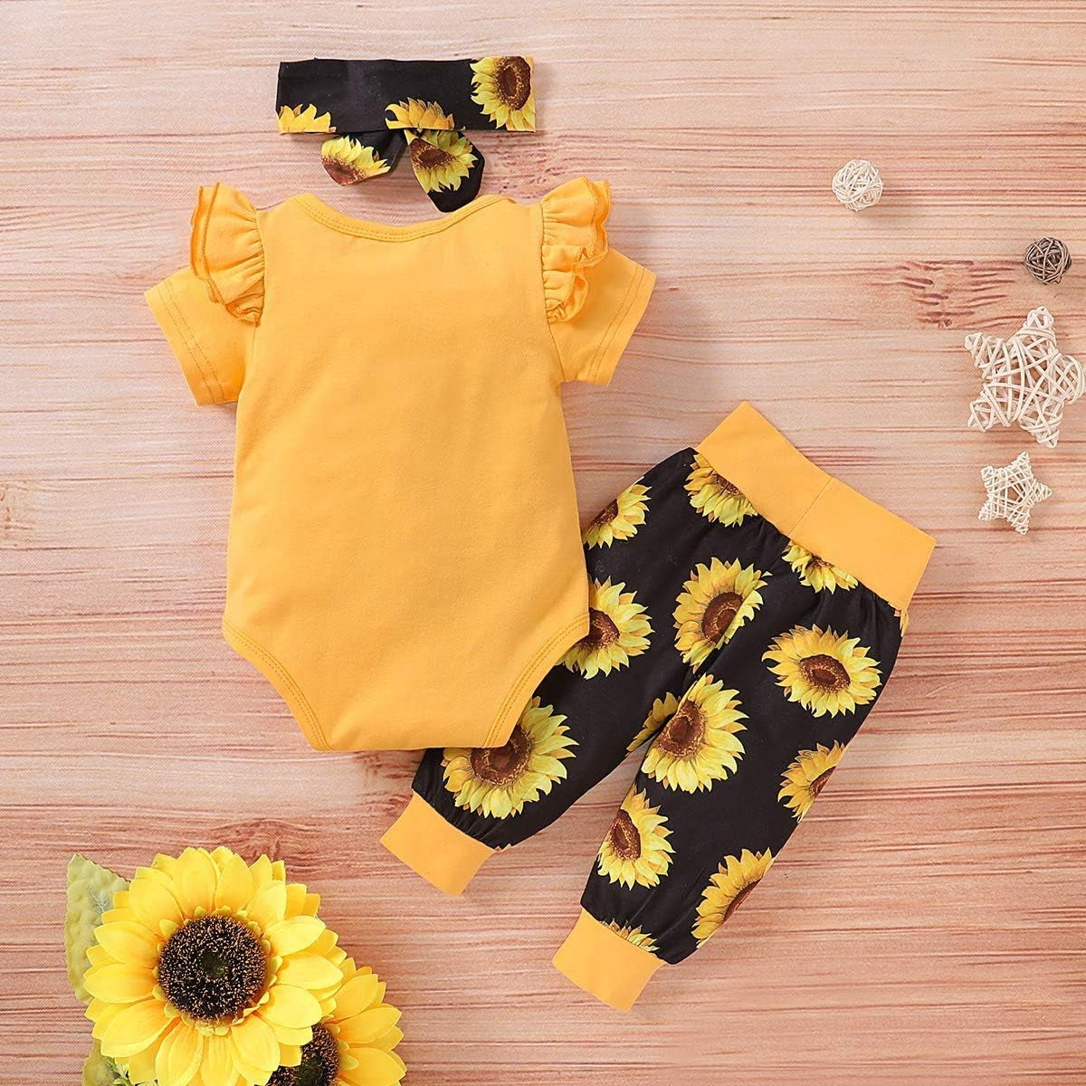 Newborn Baby Girl Clothes Infant Baby Ruffle Romper +Pants + Headband 3 PCS Outfits Set