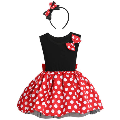 Toddler Baby Girl Polka Dots Princess Costume Birthday Party Fancy Dress up Halloween Cosplay Mouse Ears Dance Outfits for Child 4-5 Years Red + Black